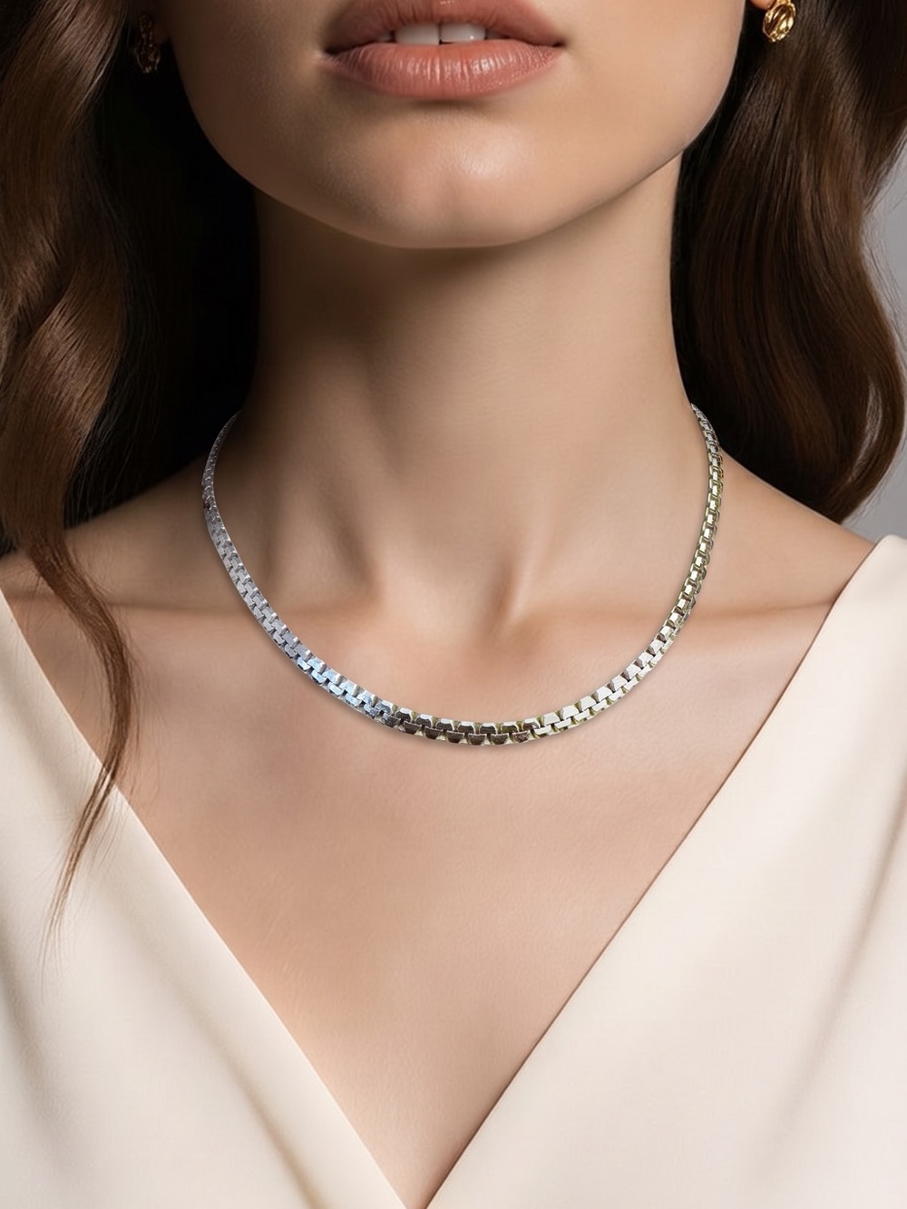 Sterling Silver Two-Tone Herringbone Necklace